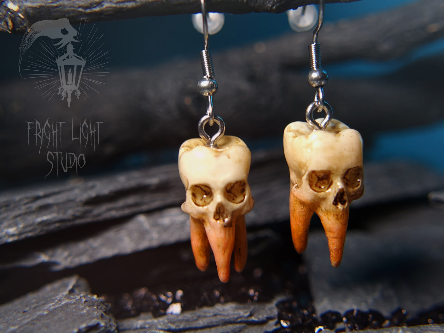 Skull Tooth Old Glossy Earrings (Pair)