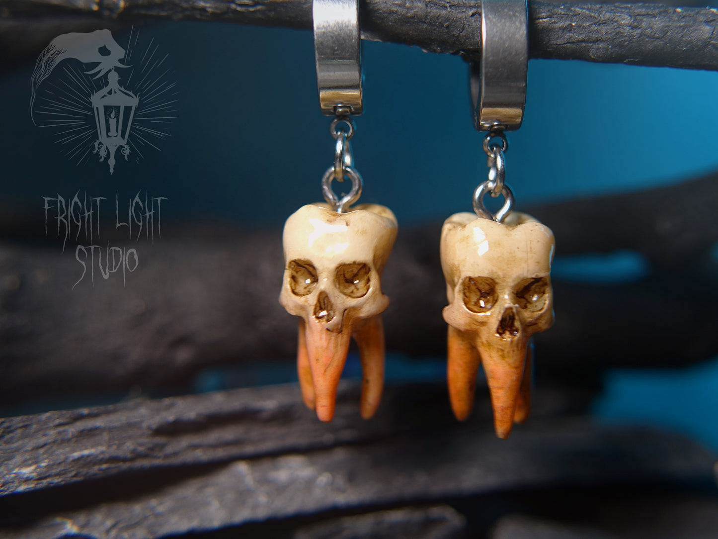 Skull Tooth Old Glossy Earrings (Pair)