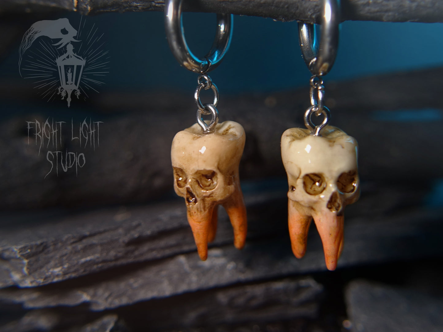 Skull Tooth Old Glossy Earrings (Pair)