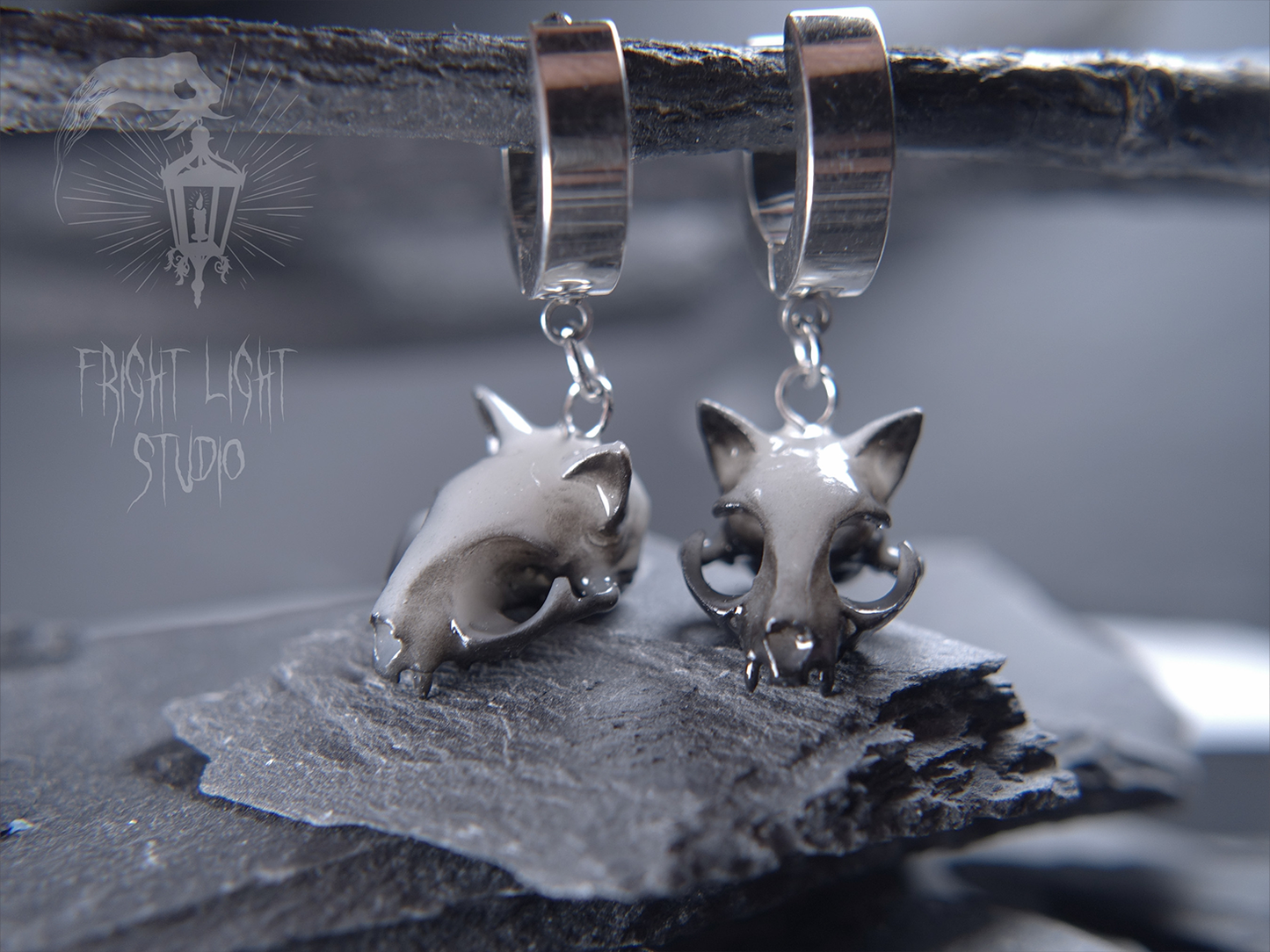 Cat Skull Ghost Earrings (Pair)