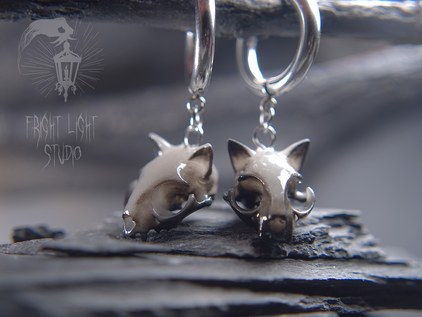 Cat Skull Ghost Earrings (Pair)