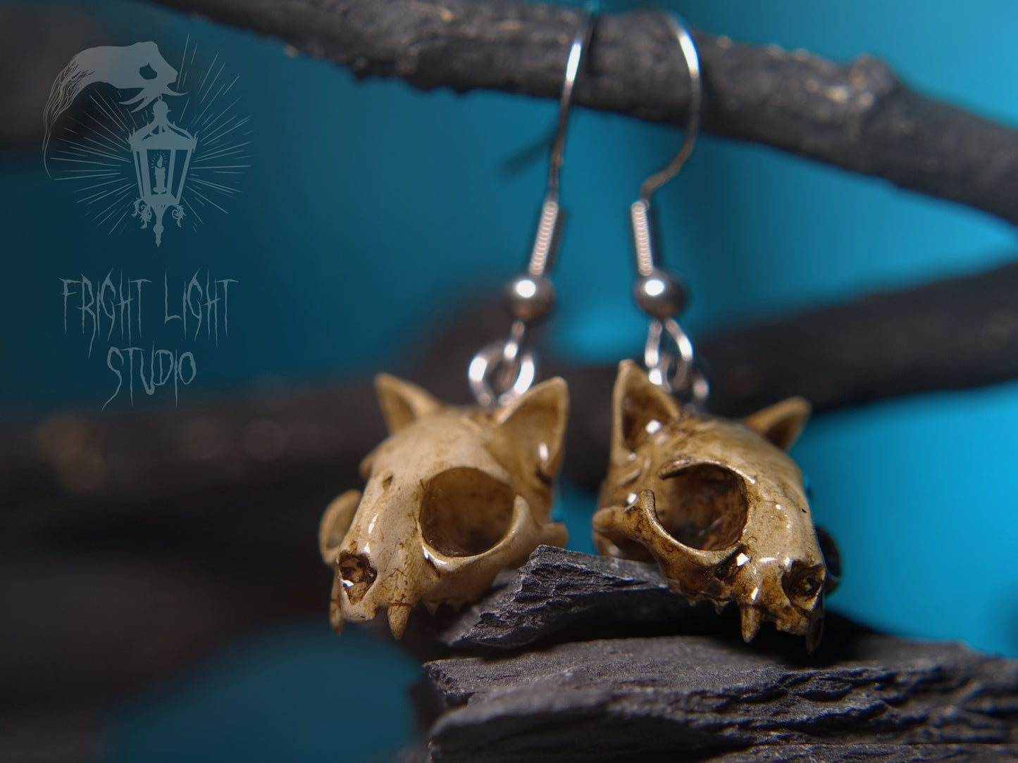 Cat Skull Old Glossy Earrings